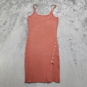 Talent Dress Womens 1X Burnt Orange Ribbed Bodycon Leg Slit‎ Gold Button Detail